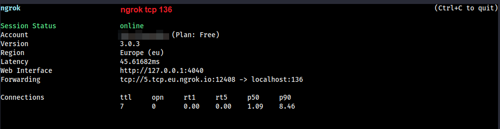 ngrok слушает на 136/TCP